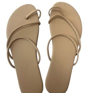Women’s Tan Toe Ring Flat Sandals – Size 9 Minimalist 90s-Inspired Asymmetrical